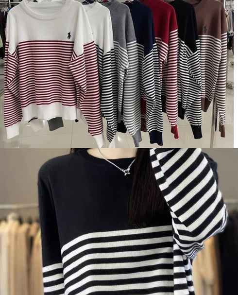 Stripes around Neck Pullover Sweater